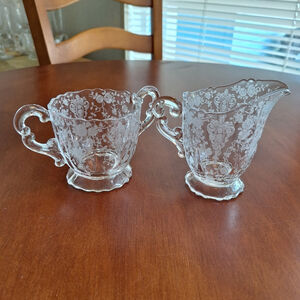 Fostonia Canbridge Rose Crystal Creamer and Sugar Set